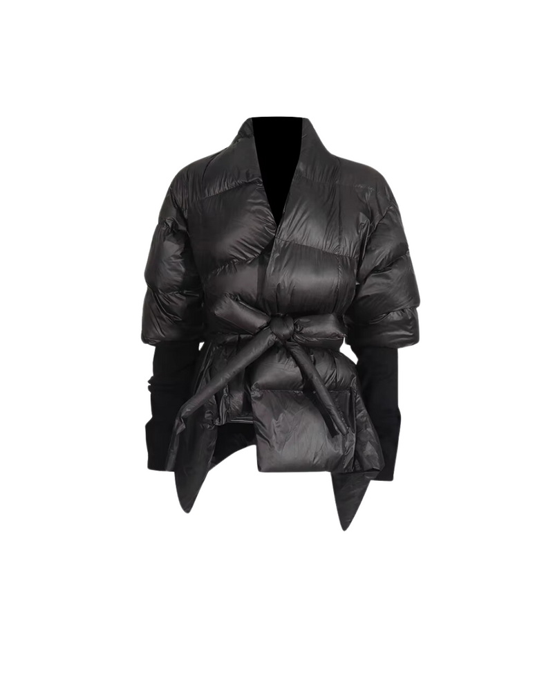 Hourglass Charm Belted Puffer Coat