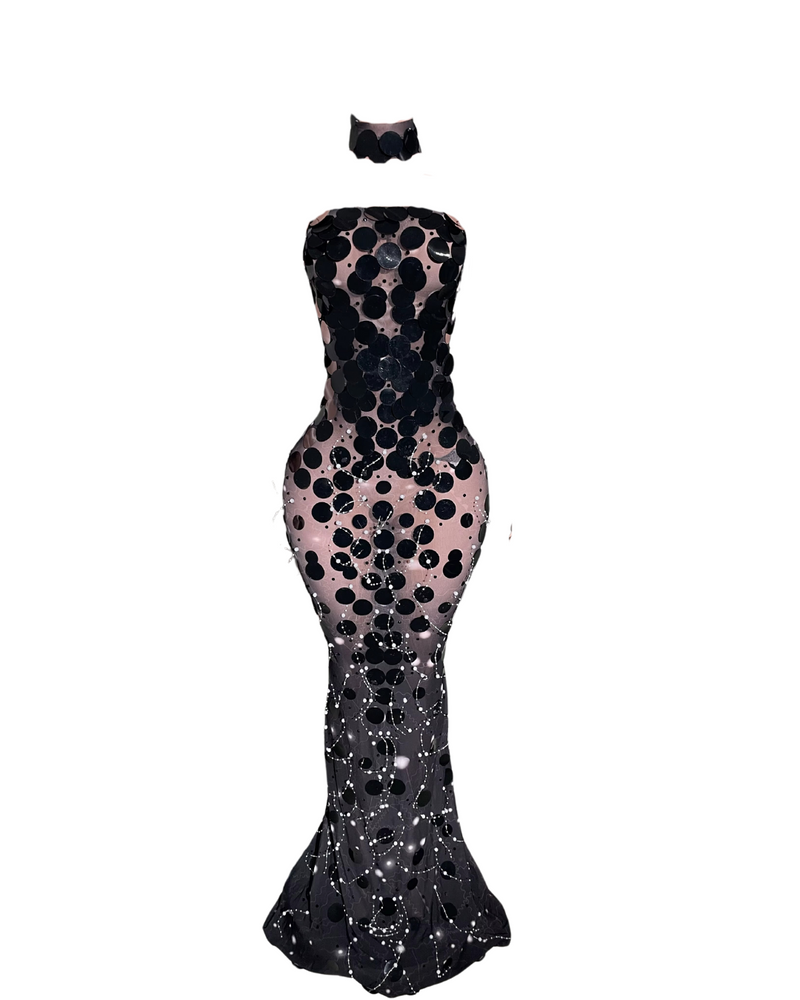 Celeste Sheer Sequin & Pearl Gown
