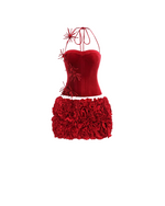 Halter Lace Back Rosette Two Piece