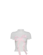 Bow Mock Neck Tee - White