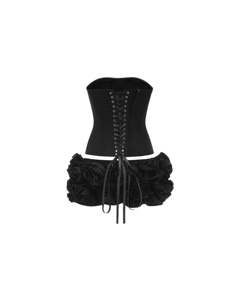 Lace Back Rosette Two Piece - Black