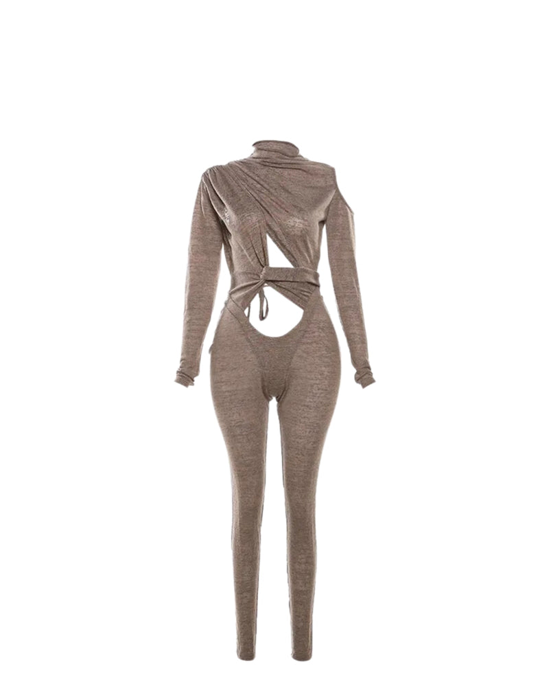 Brownie Cut Out Front Long Sleeve Jumpsuit