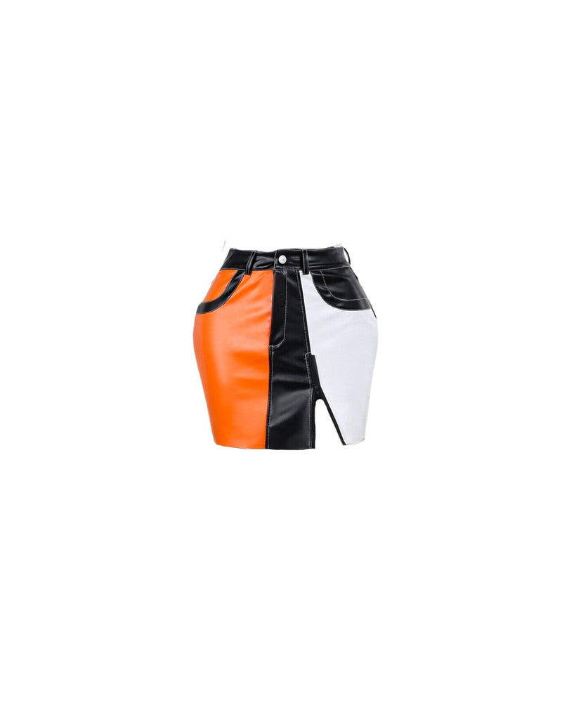 Faux Leather Color-block Skirt