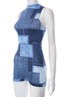 City Gal Denim Print Romper