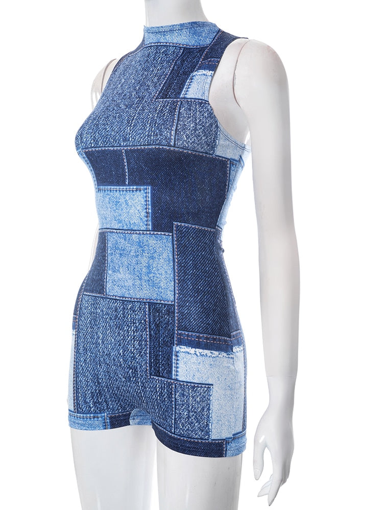 City Gal Denim Print Romper