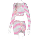 Candy Striped Print Skirt Set