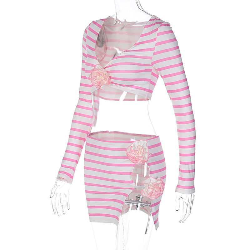 Candy Striped Print Skirt Set