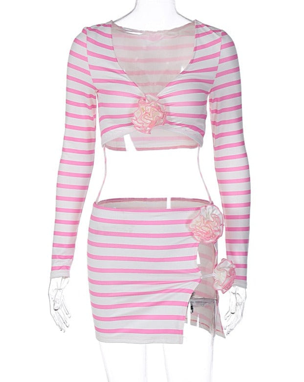 Candy Striped Print Skirt Set