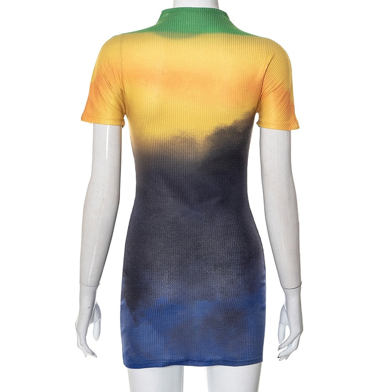 Textured Ombre Cap Sleeve Mini Dress