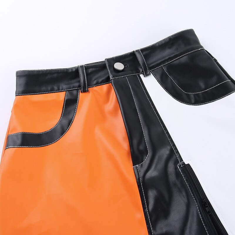 Faux Leather Color-block Skirt