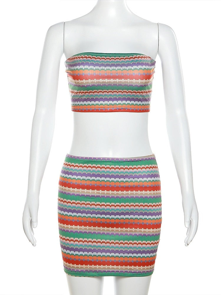 Sonni Striped Two Piece Skirt Set