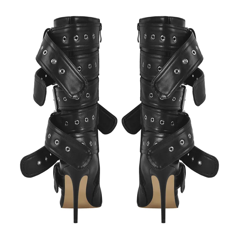 Buckle Pointed Toe Mid-Calf Boot