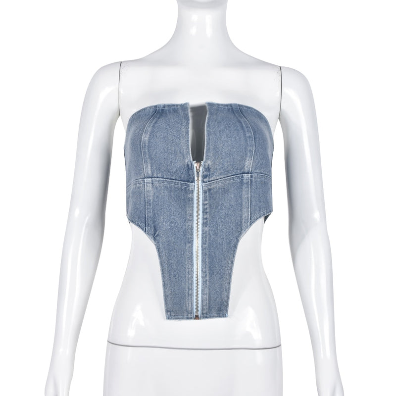 Andie Denim Strapless Crop Top