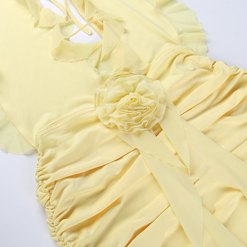 Halter Floral Ruffle Mini Dress
