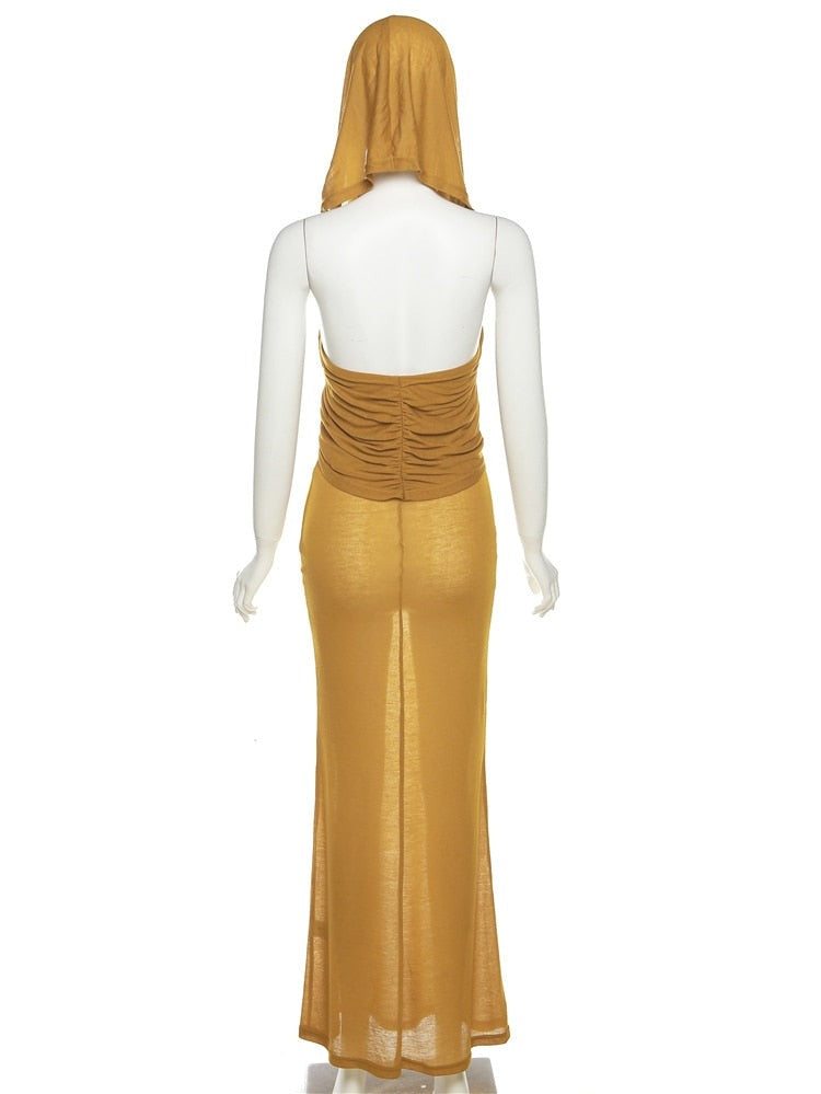 Hooded Mesh Maxi Dress