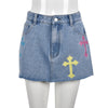 Bless Up Embroidered Denim Mini Skirt