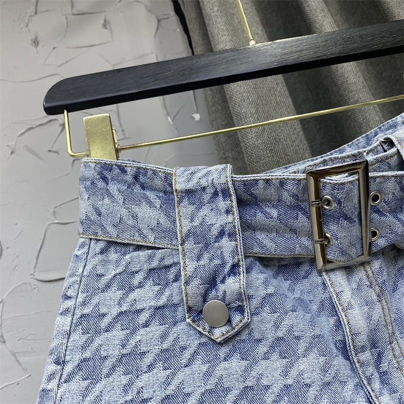 Denim Houndstooth Mini Skort