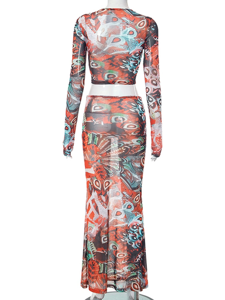 Gia Mesh Two Piece Skirt Set