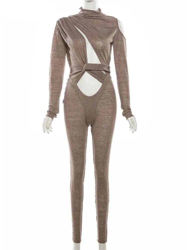 Brownie Cut Out Front Long Sleeve Jumpsuit