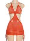 Distressed Crochet Halter Mini Dress