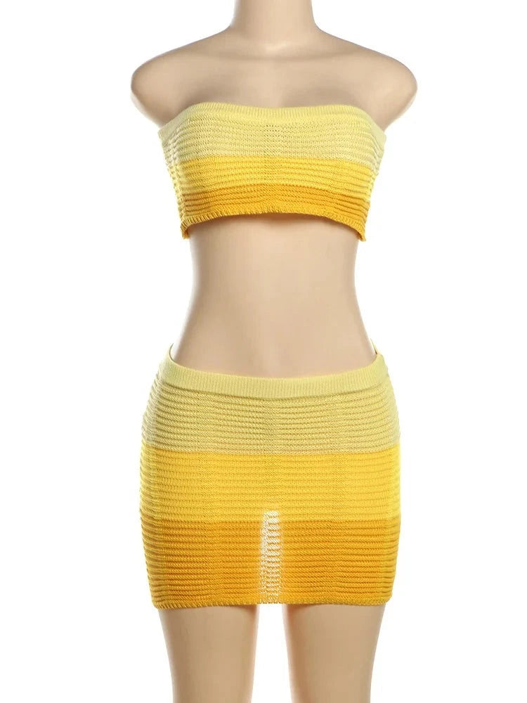 Ombre Knit Tube Skirt Set