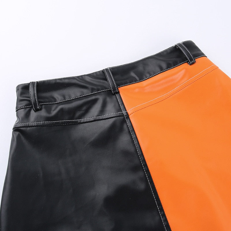 Faux Leather Color-block Skirt