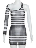 Vera Striped Mesh One Sleeve Mini