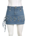 Eyelet Lace-Up Denim Mini