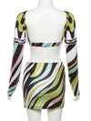 Wavy Print Skirt Set