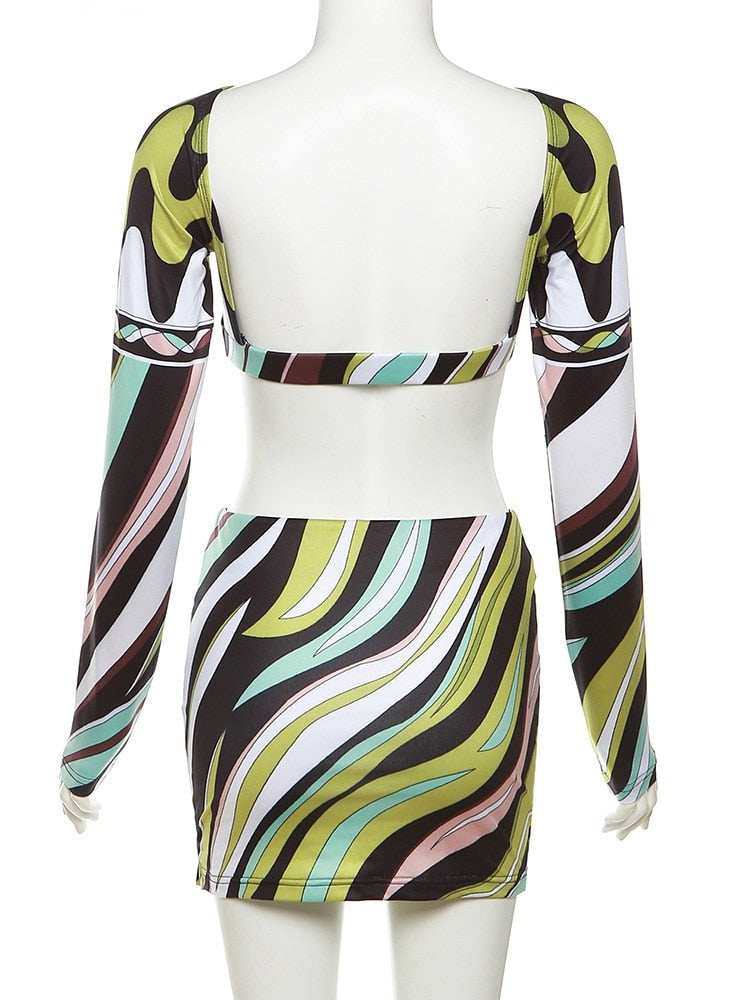 Wavy Print Skirt Set