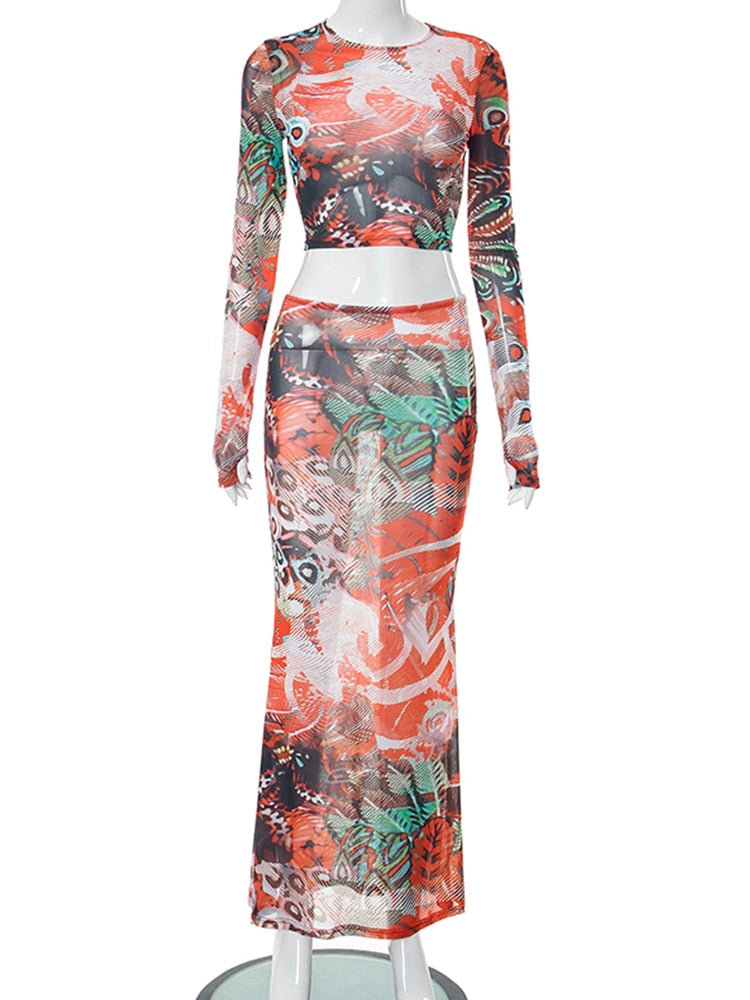 Gia Mesh Two Piece Skirt Set