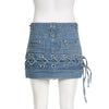 Eyelet Lace-Up Denim Mini