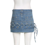 Eyelet Lace-Up Denim Mini