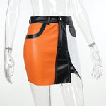Faux Leather Color-block Skirt