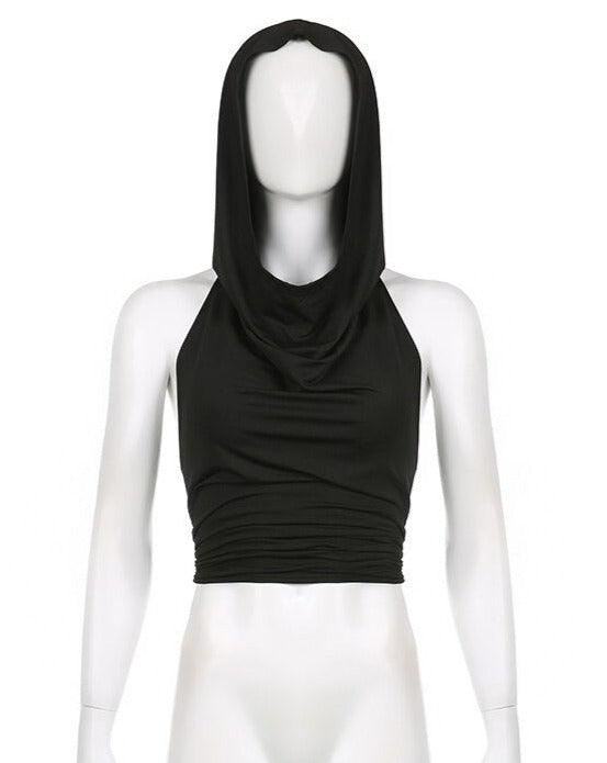 Hooded Backless Tie Waist Cropped Tank