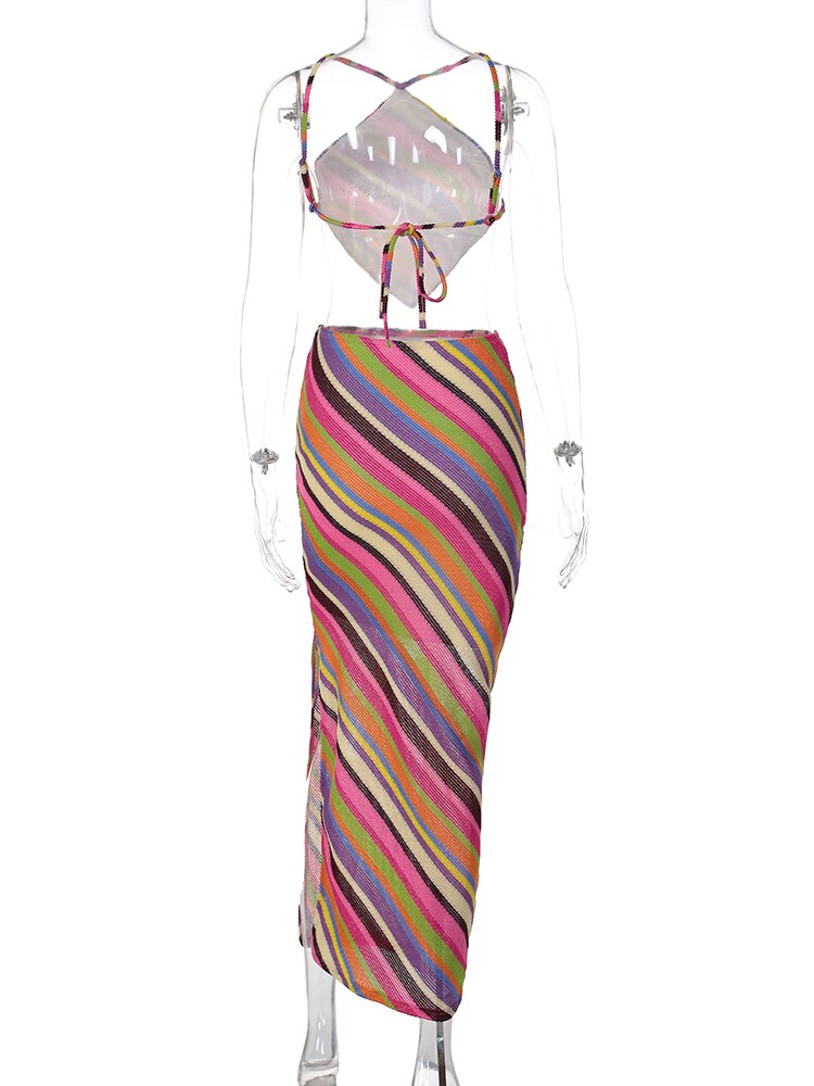Beverly Knit Halter Maxi Skirt Set