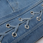 Eyelet Lace-Up Denim Mini