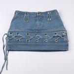 Eyelet Lace-Up Denim Mini