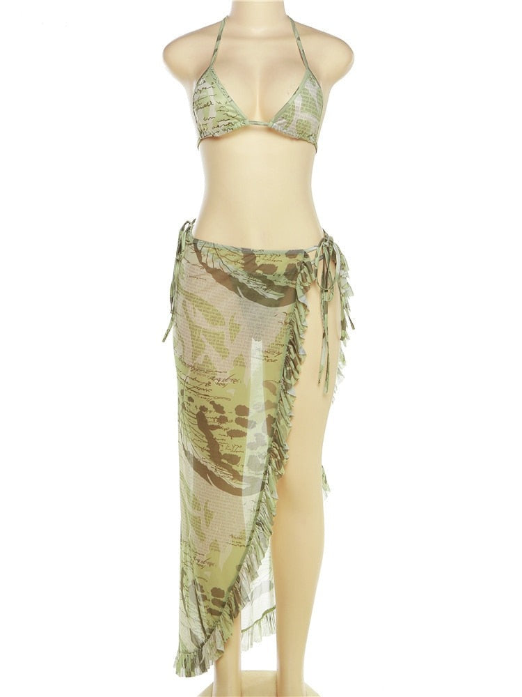 Miya Three Piece Printed Bikini Skirt Set