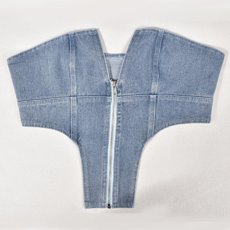 Andie Denim Strapless Crop Top