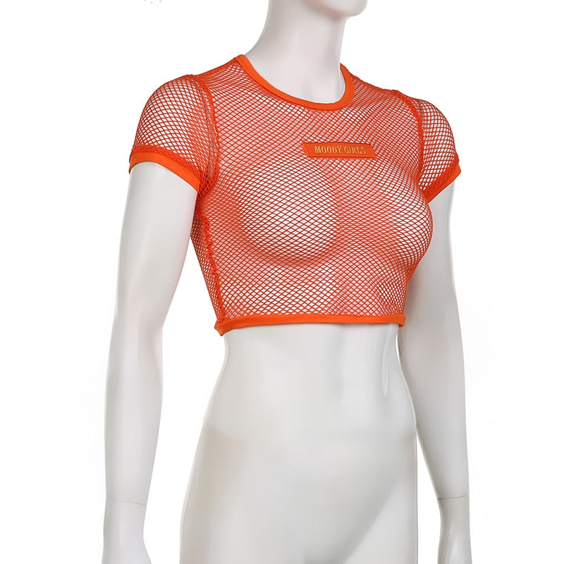 Short Sleeve Mesh Cropped Tee
