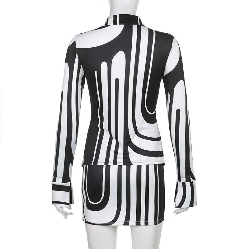 Contrast Swirl Skirt Set