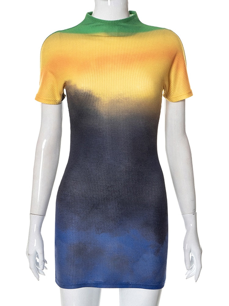 Textured Ombre Cap Sleeve Mini Dress