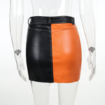 Faux Leather Color-block Skirt