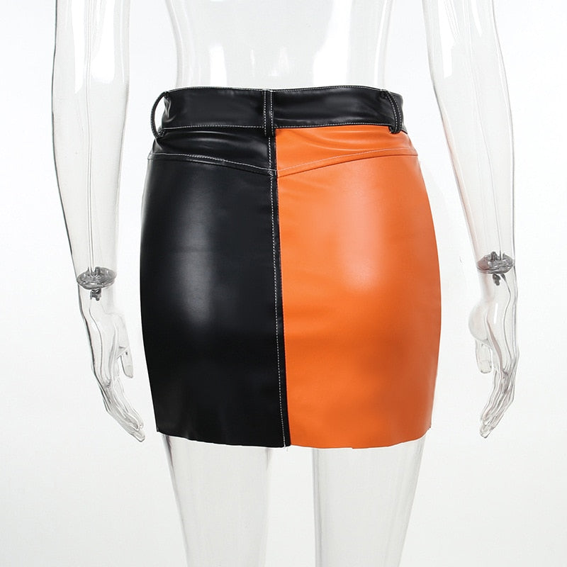 Faux Leather Color-block Skirt