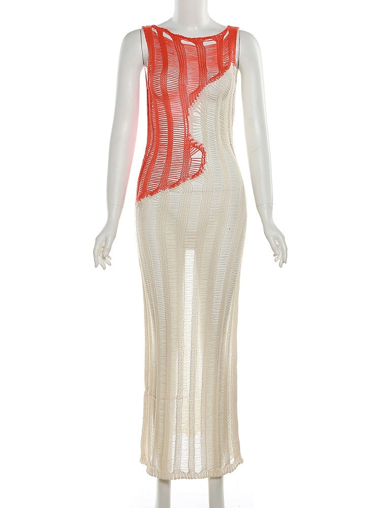 Two Tone Knit Midi Dress