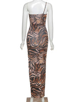 Latte Swirl One Shoulder Maxi Dress