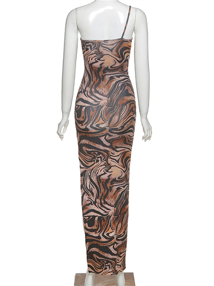 Latte Swirl One Shoulder Maxi Dress