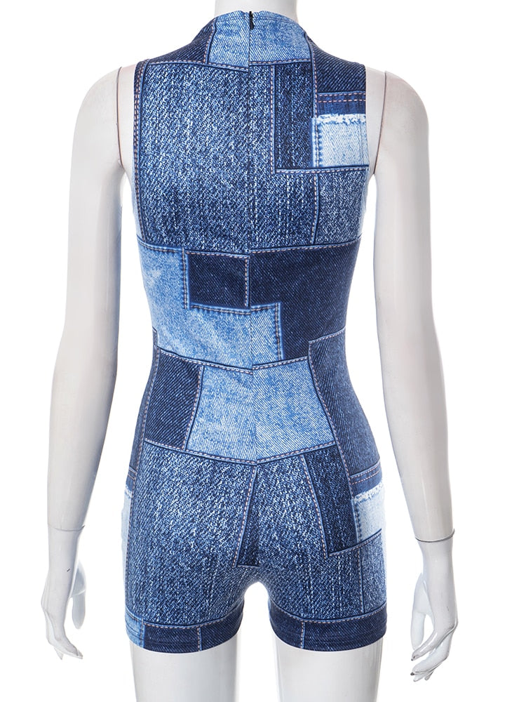 City Gal Denim Print Romper