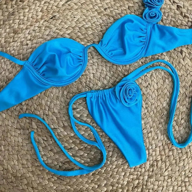 3D Blue Flower Bikini